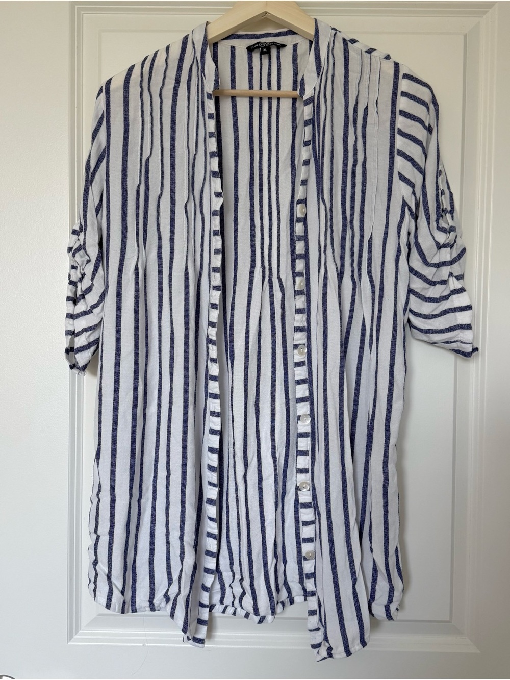 Club Z Collection Striped Tunic Blouse XL‎ Blue White Coastal Beach Linen Look